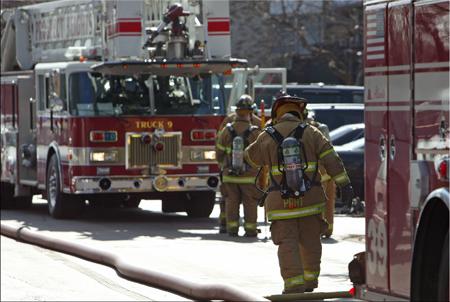 Fire trucks at a structure fire